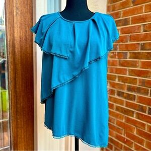 Cato Teal Asymmetrical Sleeveless Blouse